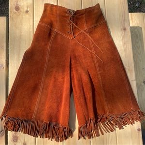 Vintage Y2k High Waisted Brown Fringe Cowgirl Hippie Gaucho Shorts SMALL